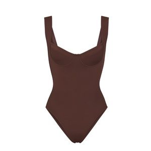 skims shaping underwire one piece swimsuit in cocoa (brown)